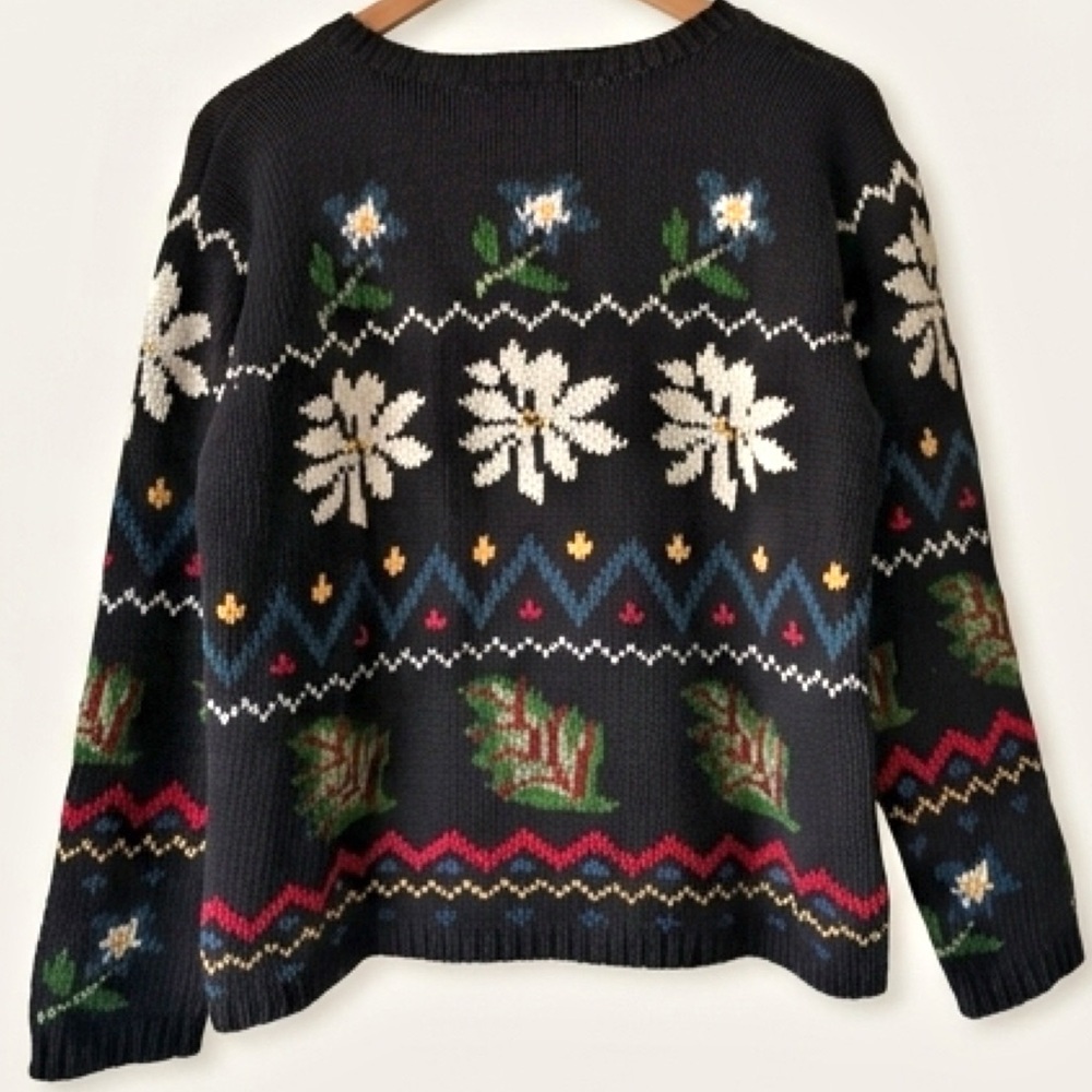 Eddie Bauer 90s Vintage Folk Art Floral Cotton Sweater Made in Hong Kong Size S - Picture 5 of 14